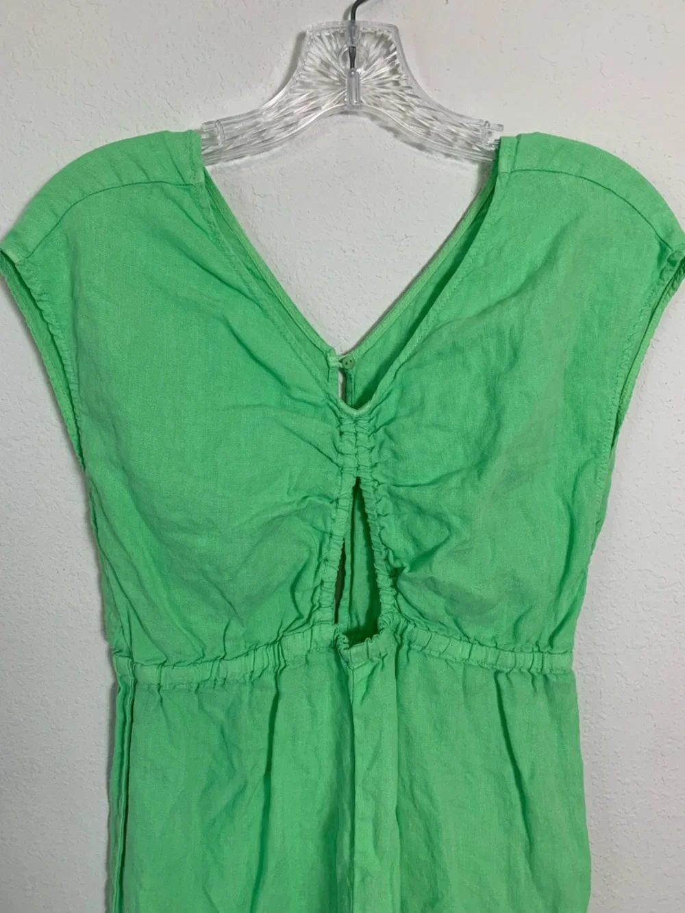 Zara Bright Green Girls' One-Piece Linen Romper Size 13-14 Preppy Coastal Summer